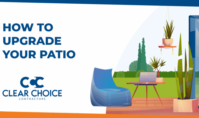 how to upgrade your patio. CCC logo. cartoon image of well appointed patio.