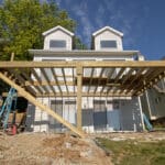 step 3 of how to build a deck: framing and joists in place