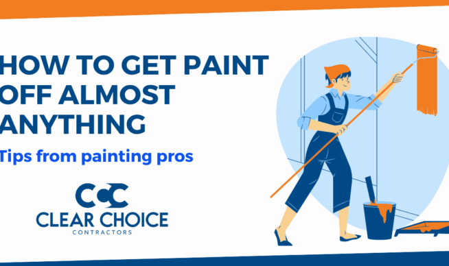 how to get paint off of almost anything. tips from painting pros. CCC logo. woman in overalls painting a wall orange