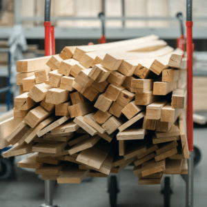 deck lumber stacked in a shopping cart