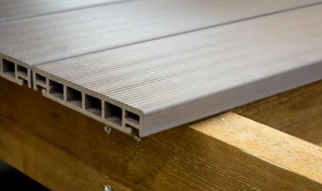 close up of pvc deck board.