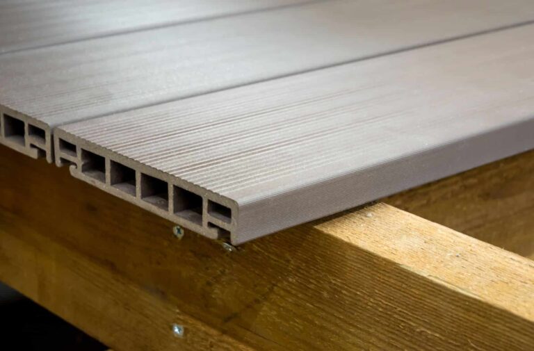 close up of pvc deck board.