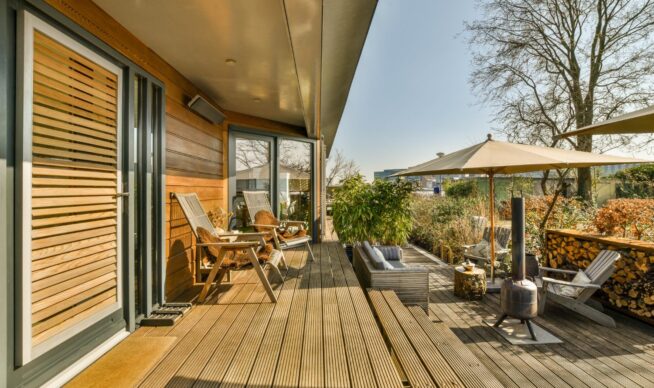 image of a custom deck an outdoor living space. 