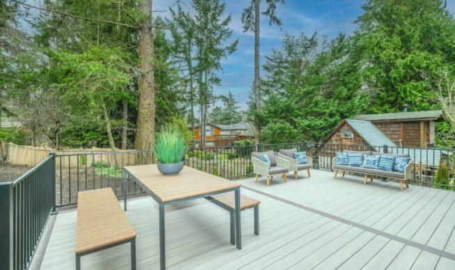 view of a deck during the summer.