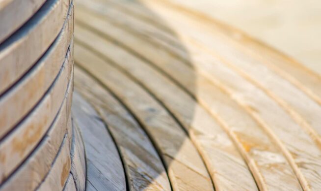 Close up of curved decking.