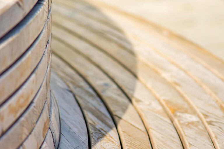 Close up of curved decking.