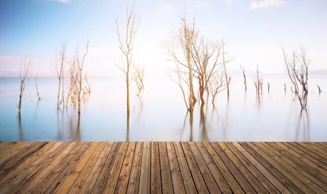 Deck overlooking calm water