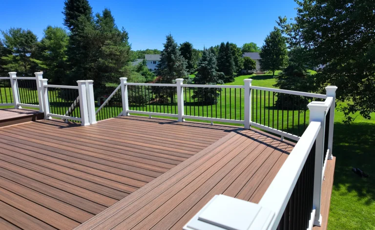 Composit deck with lawn chair overlooking golf course
