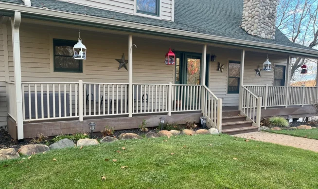 Neglected wooden deck in need of repair or replacement