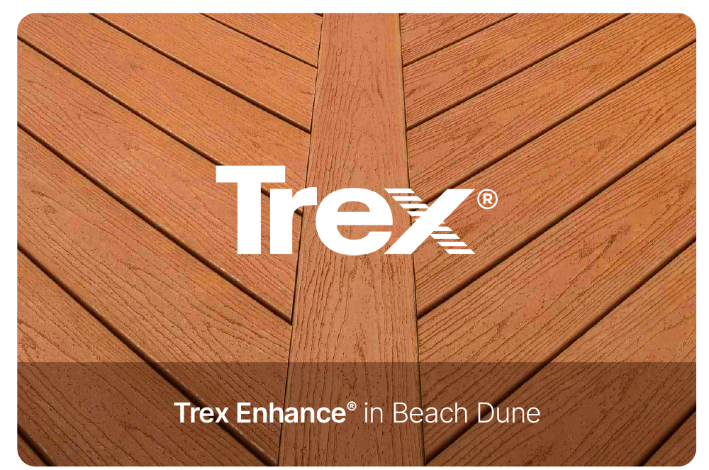 Trex Enhanced line of composite deck material in Beach Dune color