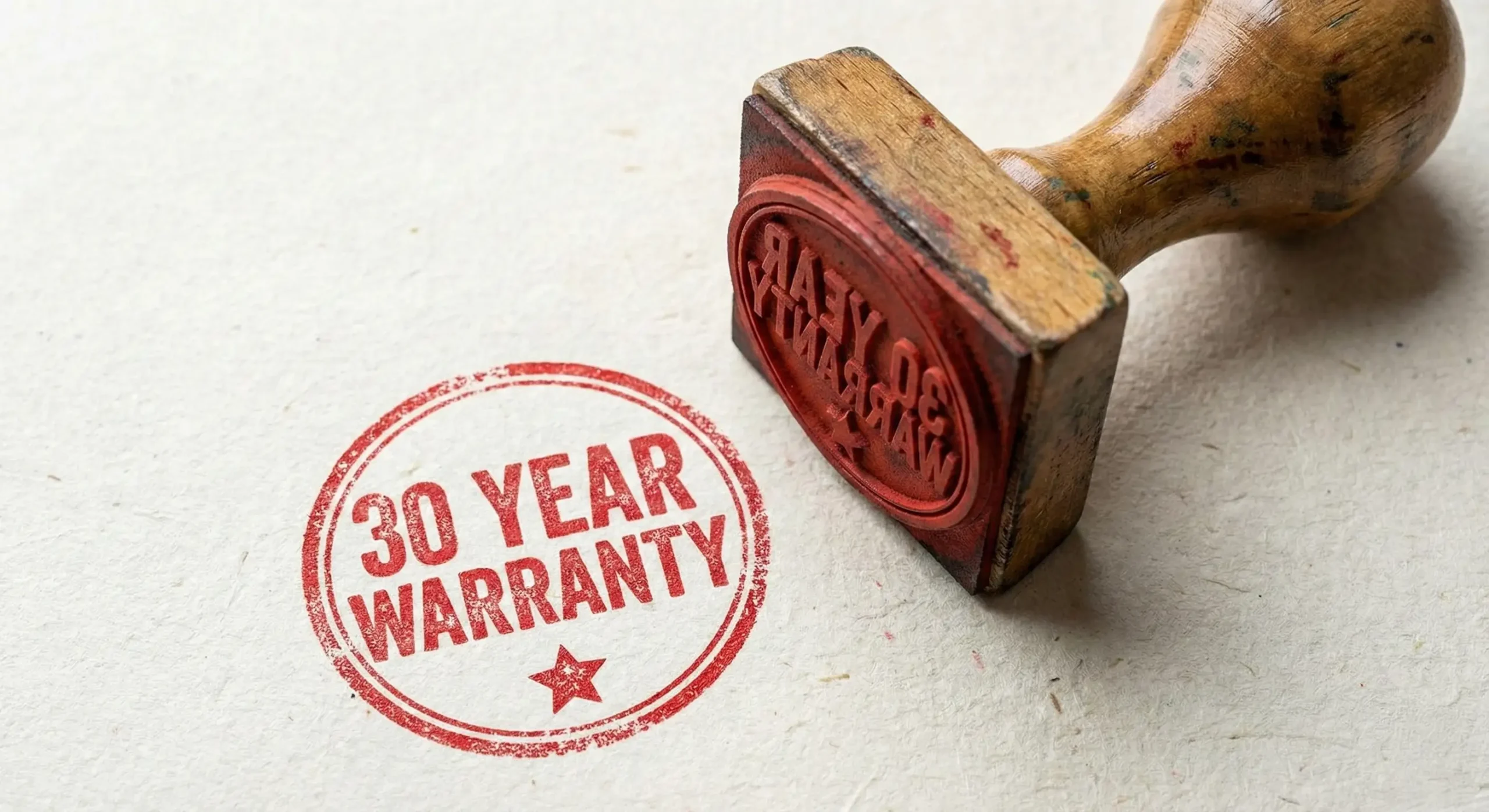 30 year warranty rubber stamp