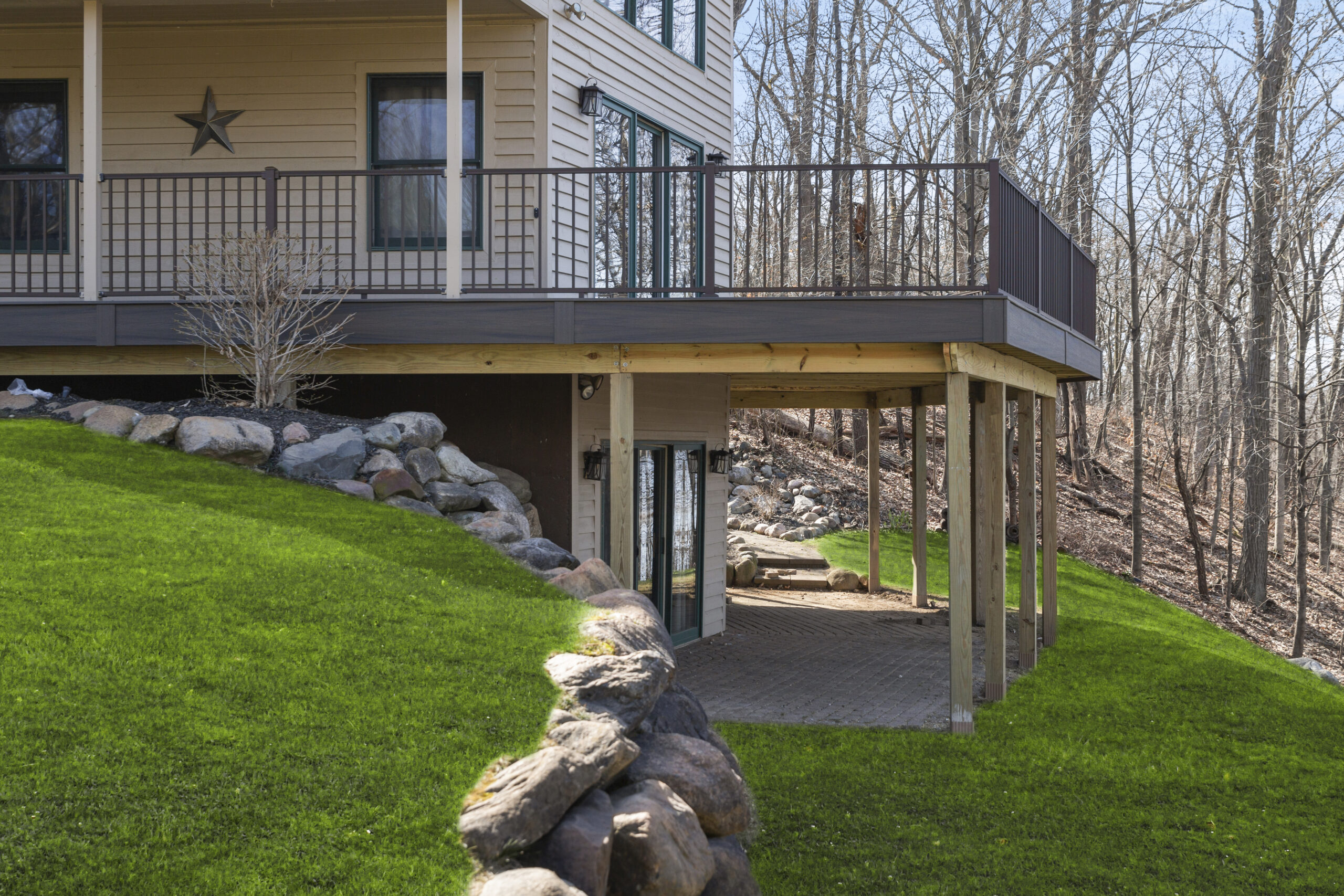 updated view of a new deck and railing with dryspace underneath