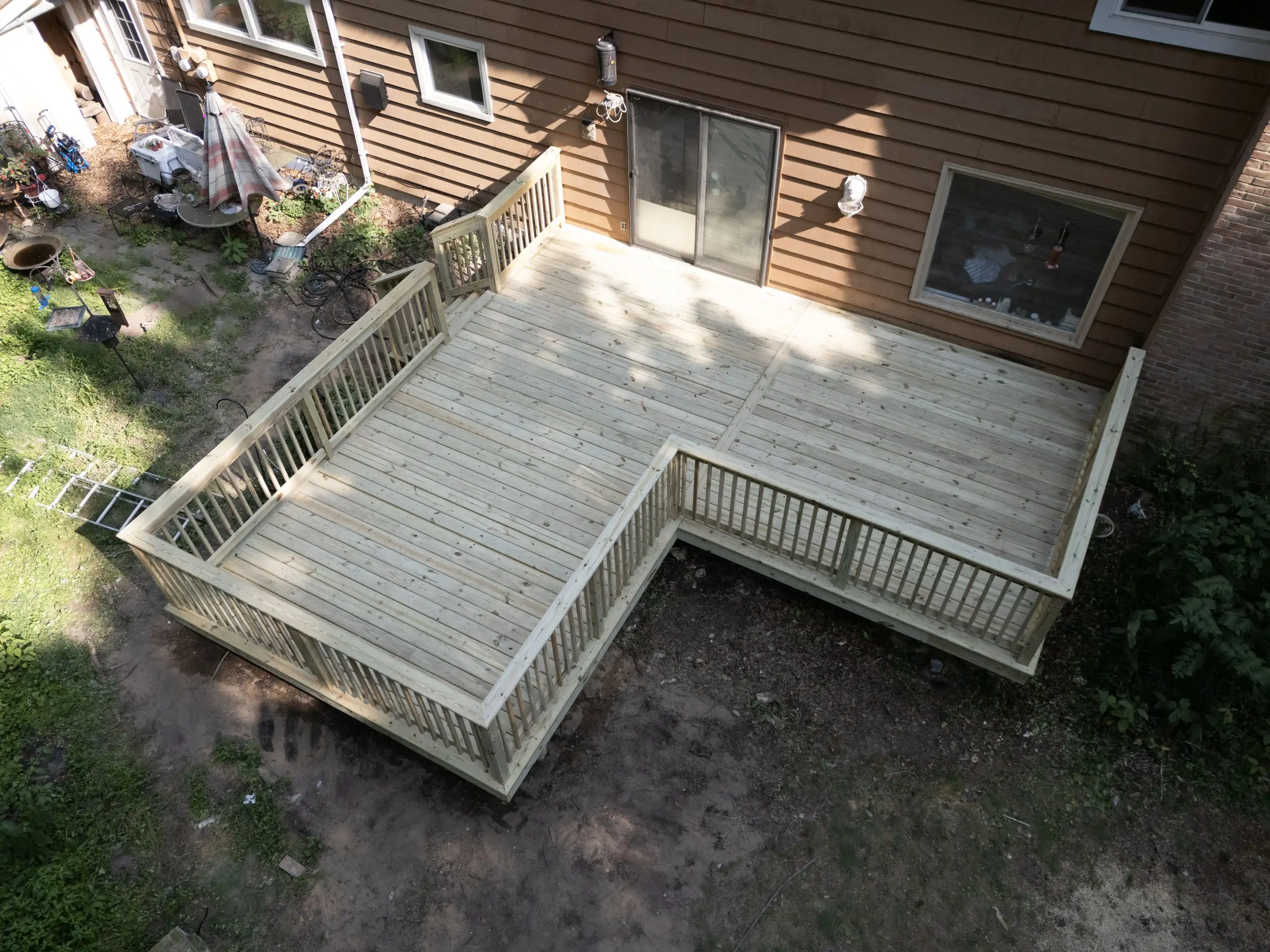 Custom natural wood deck at rustic cabin in Ypsilanti - Washtenaw Co.